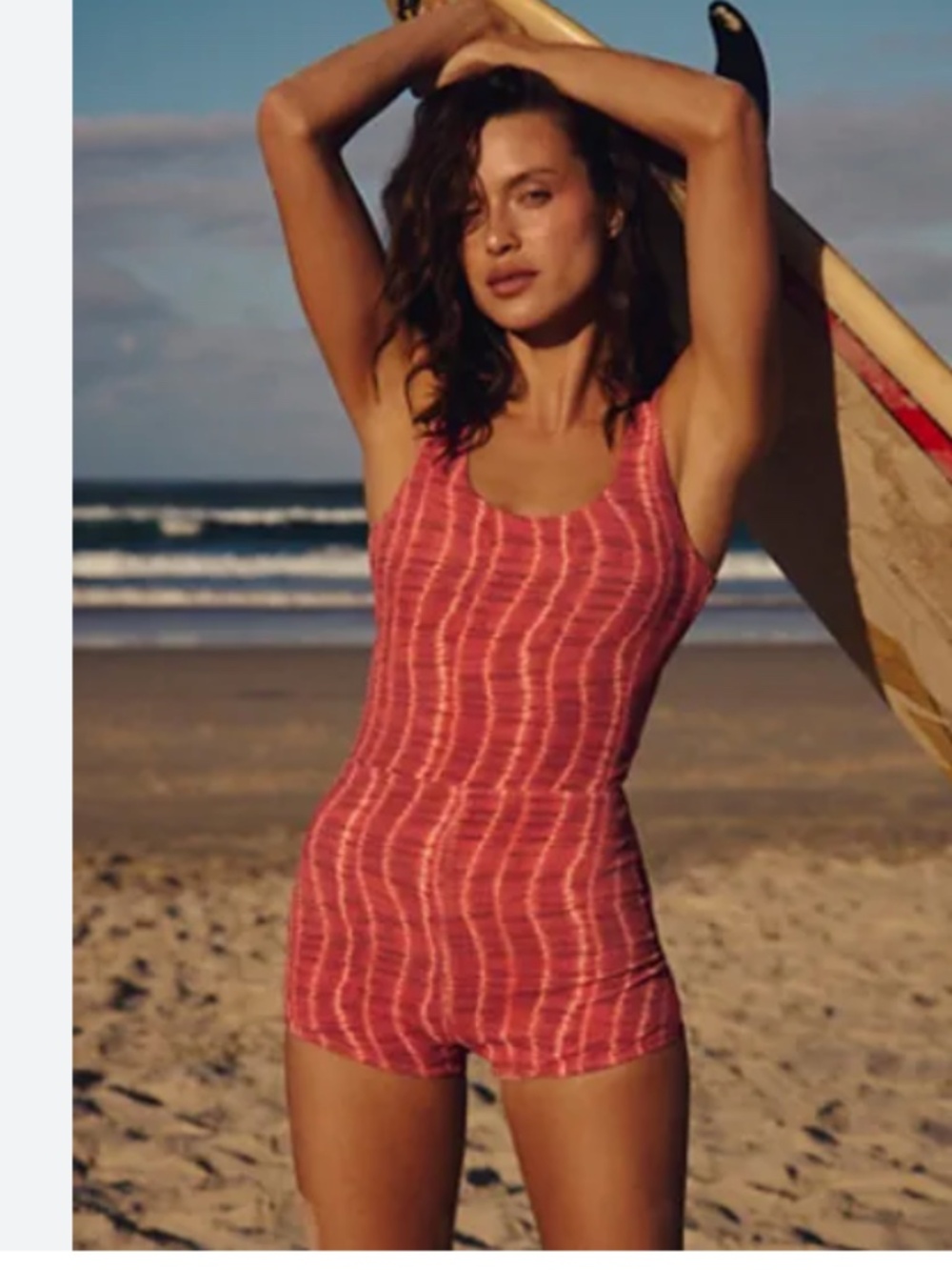 Rhythm.  Large L Wave Break Tank one piece swimsuit surf suit red patter